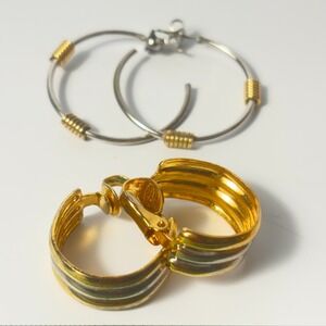 Earring Bundle Mixed Metal Silver Gold Tone Hoops and Clip Ons